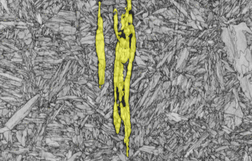 Pattern quality map highlighting MnS stringers in a martensitic steel
